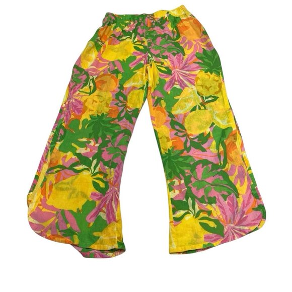 C & C California Pants S Linen Blend Wide Leg Cropped Split Leg‎ Colorful Beachy - Picture 3 of 10